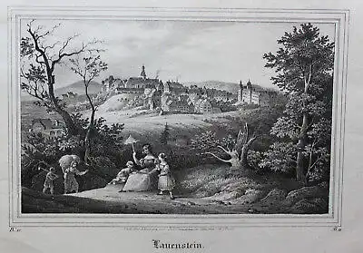 Fleischmann/Arldt Lithografie Ansicht von Lauenstein um 1850 Altenberg sf