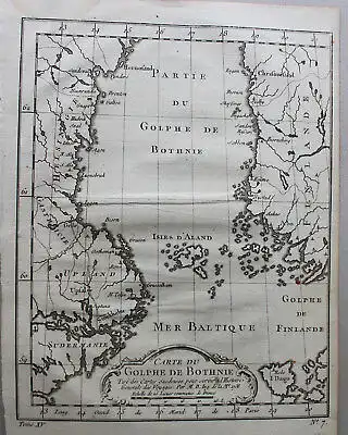 Kupferstichkarte von Du Golphe de Bothnie 1758 Landkarte Geografie sf