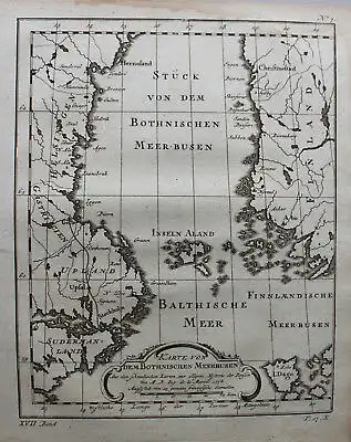 Kupferstichkarte Stück von dem Bothnischen Meer-Busen 1758 Landkarte sf