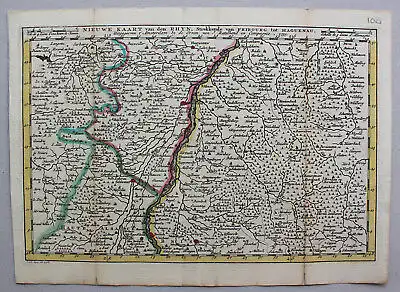teilkolorierte Kupferstichkarte von Freiberg bis Hagenau 1735 Landkarte sf