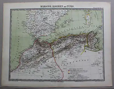 kolorierte Lithografie Karte von Nordafrika um 1860 Landkarte Marokkon sf