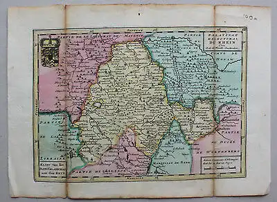 Feuille Kupferstichkarte Rheinlande von Baden bis Bingen mittig Worms um 1750 sf