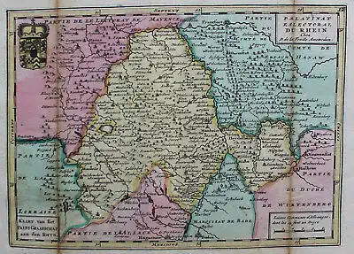 Feuille Kupferstichkarte Rheinlande von Baden bis Bingen mittig Worms um 1750 sf