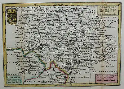 Kupferstichkarte Rheinlande von Baden bis Bingen mittig Worms um 1750 sf
