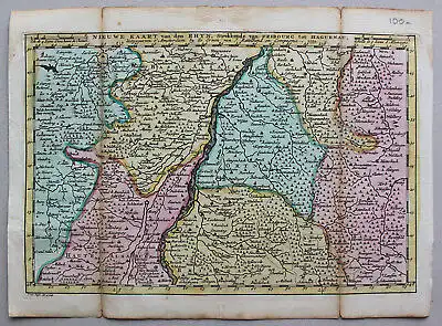 kolorierte Kupferstichkarte von Freiberg bis Hagenau 1735 Landkarte Geografie sf