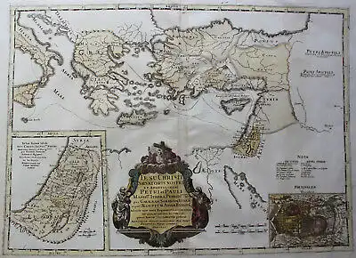 große kolorierte Kupferkarte östliches Mittelmeer Türkei Syrien Sanson 1696 rara