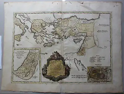 große kolorierte Kupferkarte östliches Mittelmeer Türkei Syrien Sanson 1696 rara