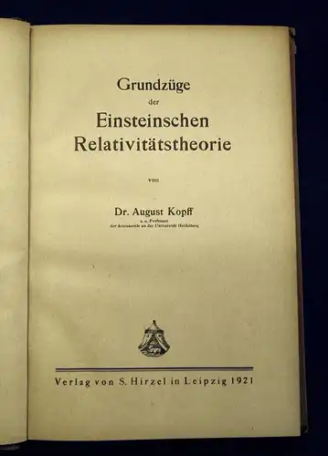 Kopff Grundzüge der Einsteinschen Relativitätstheorie 1921 Naturwissenschaften m