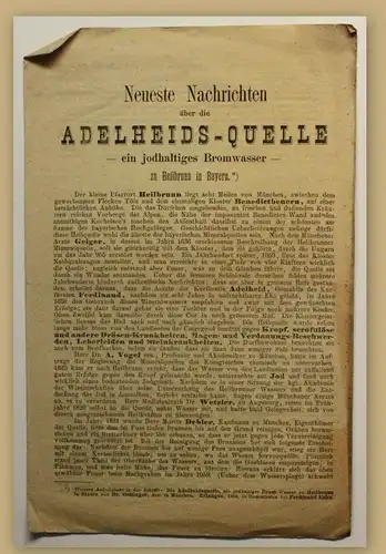 Orig. Prospekt Nachrichten über Adelheids-Quelle um 1875 Kurort Reise Bayern sf