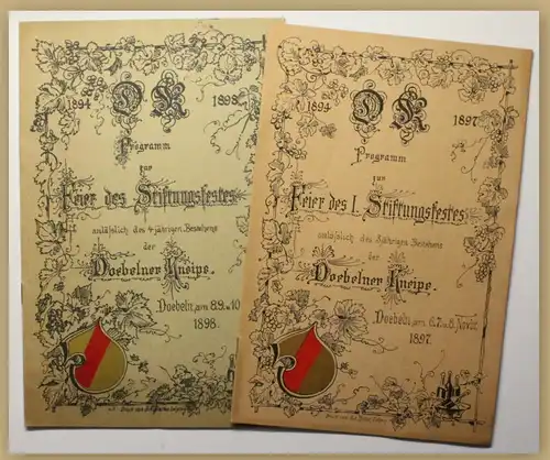 Orig Prospekt Programm zur Feier des I. Stiftungsfestes 1897/1898 2 Bde sf