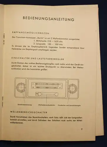 Orig. Prospekt "Autosuper Berlin A 100" 1961 Autoradio Technik Elektronik sf