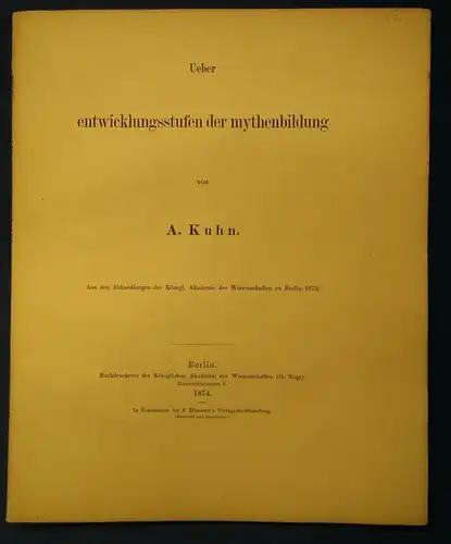 Kuhn Ueber entwicklungsstufen der mythenbildung 1874 selten Wissen Studium js