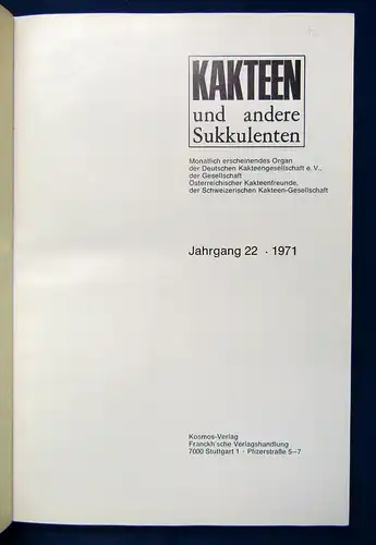 Kakteen und andere Sukkulenten 22. Jahrgang 1971 Natur Botanik Pflanzen sf