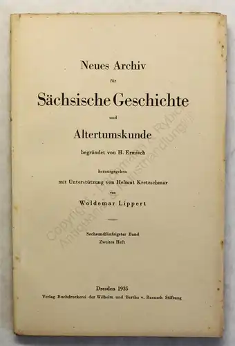 Lippert Ermisch Neues Archiv Sächsische Geschichte 56. Bd 2.Heft 1935 Sachsen xy
