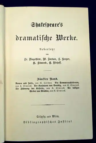 Jordan Shakespeare`s dramatische Werke 9 Bde. komplett um 1890 Klassiker js