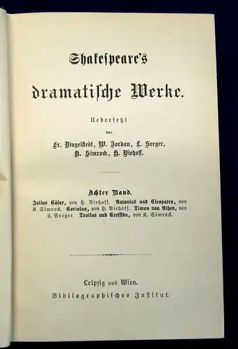 Jordan Shakespeare`s dramatische Werke 9 Bde. komplett um 1890 Klassiker js