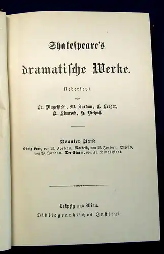 Jordan Shakespeare`s dramatische Werke 9 Bde. komplett um 1890 Klassiker js