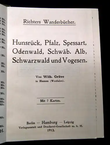 Richter Hunsrück Pfalz Spessart u.a. 1913 Guide Reiseführer Wanderbuch Führer mb
