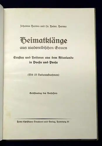 Harms Heimatklänge aus niederlebischen Gauen Ernstes und heiteres 1931 js