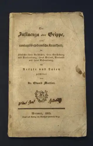 Martiny Die Influenza oder Grippe eine contagiös-epidemische Krankheit 1835 js