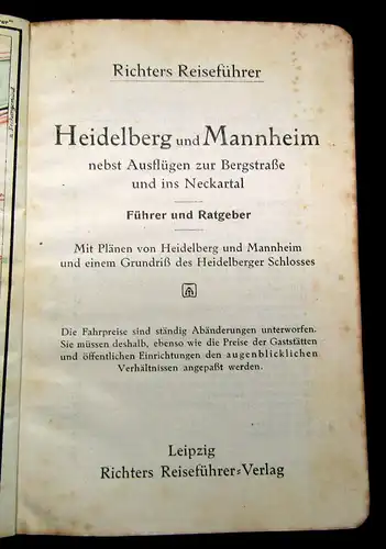 Richter Heidelberg Mannheim und Umgebung um 1900 Reiseführer Guide Führer mb