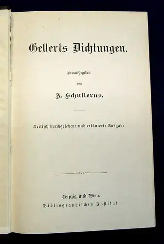 Schullerus Gellert Dichtungen um 1900 Belletristik Lyrik Literatur Klassiker js