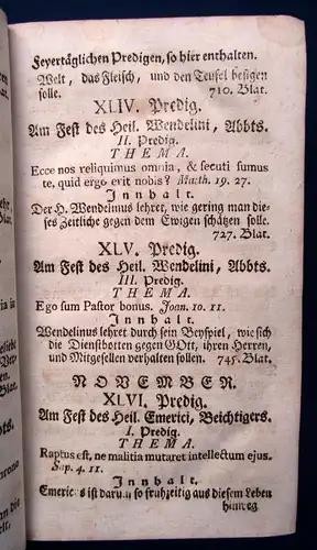 Auserlesene Lob-Reden auf die Festtag verschiedener Heiligen 1766 Geistliche js