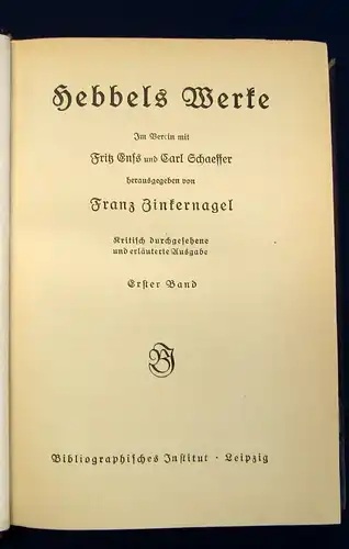 Zinkernagel Hebbels Werke 1-6 Bde. komplett um 1910 Halbleder gebunden js