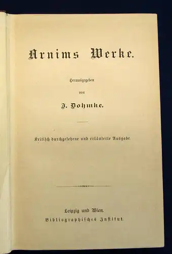 Dohmke Arnims Werke um 1895 Klassiker dekorativer Leinen Belletristik js