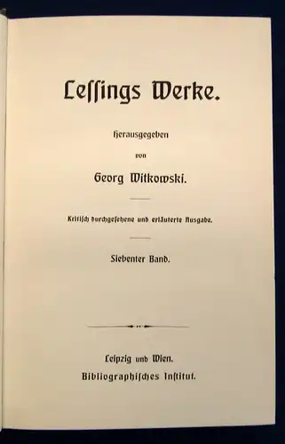 Witkowski Lessings Werke um 1895 Klassiker dekorativer Belletristik js