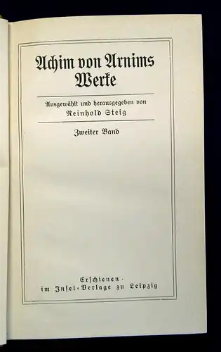 Steig Achim von Arnims Werke 3 Bde. Insel Verlag 1911 Literatur js