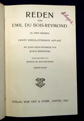 Reymond Reden von Emil Du Bois- Reymond 2 Bde. komplett Philosophie js