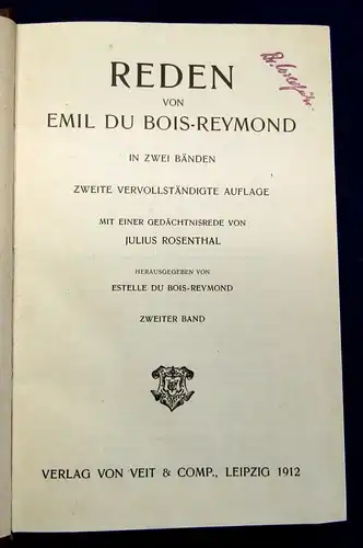 Reymond Reden von Emil Du Bois- Reymond 2 Bde. komplett Philosophie js