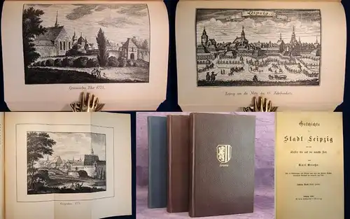 Große Geschichte der Stadt Leipzig 2 Bücher in 3 Bänden 1898 Bildband  js