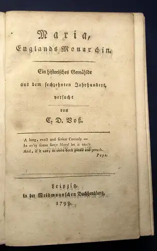 Boß Maria, Englands Monarchin Ein historisches Gemälde selten 1793 Politik js