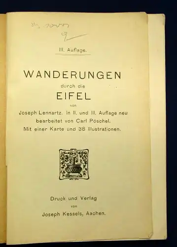 Pöschel Wanderungen durch die Eifel 1 Karte 38 Ill. um 1900 Ortskunde Guide js