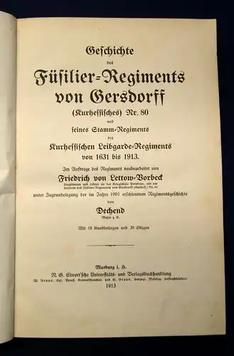 Vorbeck Geschichte des Füsilier- Regiments von Gersdorff Nr. 80 1913 js