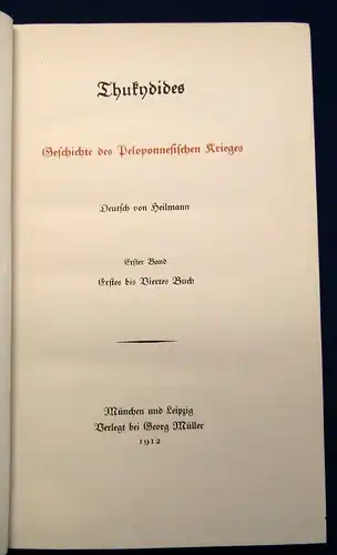 Thukydides Geschichte des Peloponnesischen Krieges Georg Müller 2 Bde.js