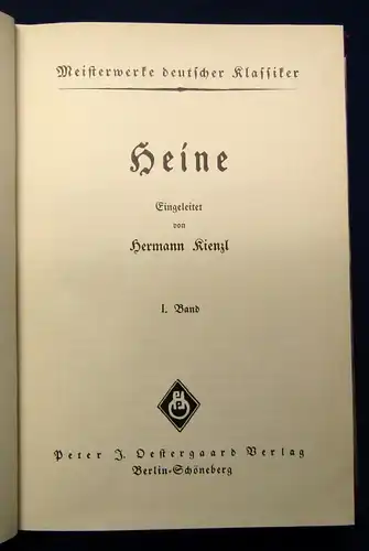 Kienzl Meisterwerke deutscher Klassiker Heine 2 Bde. komplett um 1900 js