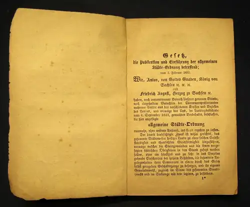 Allgemeine Städte-Ordnung für das Königreichs Sachsen 1832, 1870 selten js