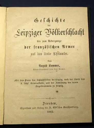 Kummer Geschichte der Leipziger Völkerschlacht bis zum Uebergang 1863 js