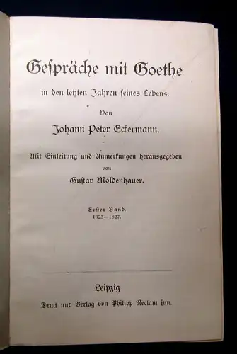 Eckermann Gespräche mit Goethe 1823/1827  um 1900 Reclam Biografie Memoiren mb