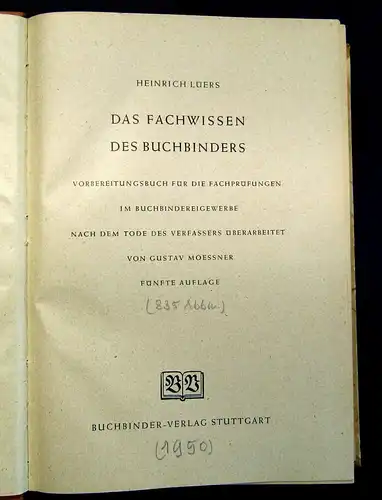 Lüers Das Fachwissen des Buchbinders 1950 835 Abbildungen Handeinband Technik mb