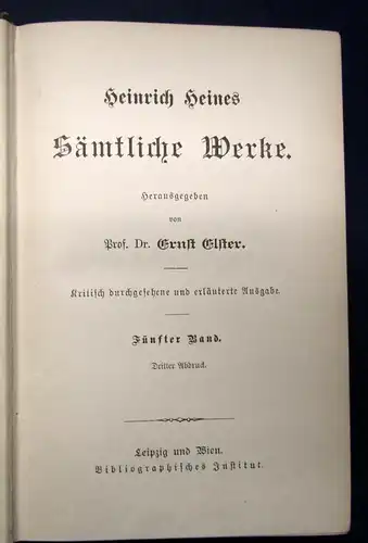 Elster Heinrich Heines Sämtliche Werke 1-7 komplett Klassiker  um 1900 js