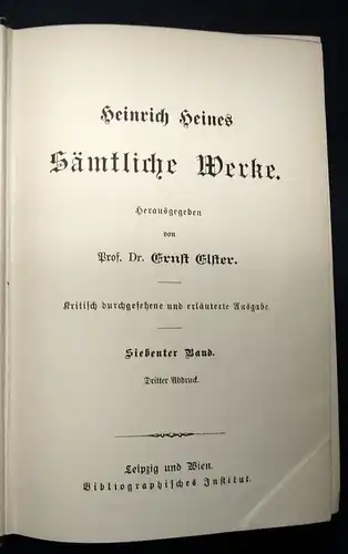 Elster Heinrich Heines Sämtliche Werke 1-7 komplett Klassiker  um 1900 js