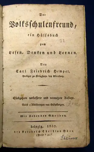 Der Volkschulenfreund, ein Hülfsbuch zum Lesen, Denken und Lernen 1832js