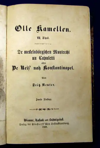 Reuter Sämmtliche Werke Olle Kamellen 1868 Belletristik Klassiker mb
