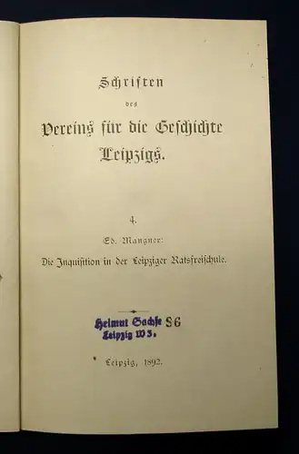 Schriften des Vereins für die Geschichte Leipzigs 1892 Bd.4 apart js