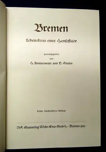 Knittermeyer, Steilen Bremen Lebenskreis einer Hansestadt um 1900 Ortskunde mb