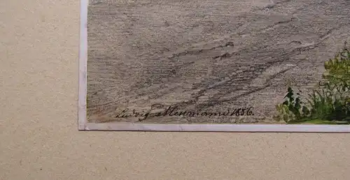 Messmann Carl Ludwig F., Schwedische Küstenlandschaft 1856 Aquarell Grafit js